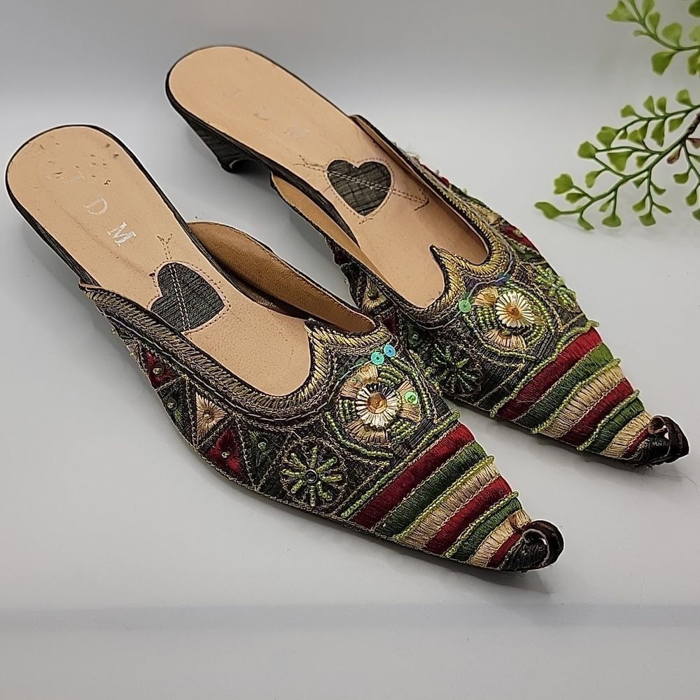 JDM Embroidered Beaded Multicolor Women's Mules Womens Size 9 (EU 41 )